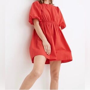 Madewell Poplin Crew Neck Bubble Sleeve Mini Dress